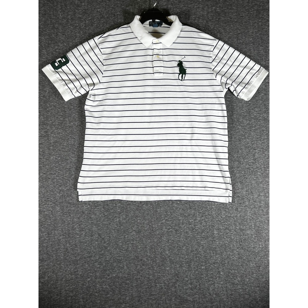 Polo Ralph Lauren Big Pony Polo Shirt Mens 2XLT White Navy Blue Striped Cotton